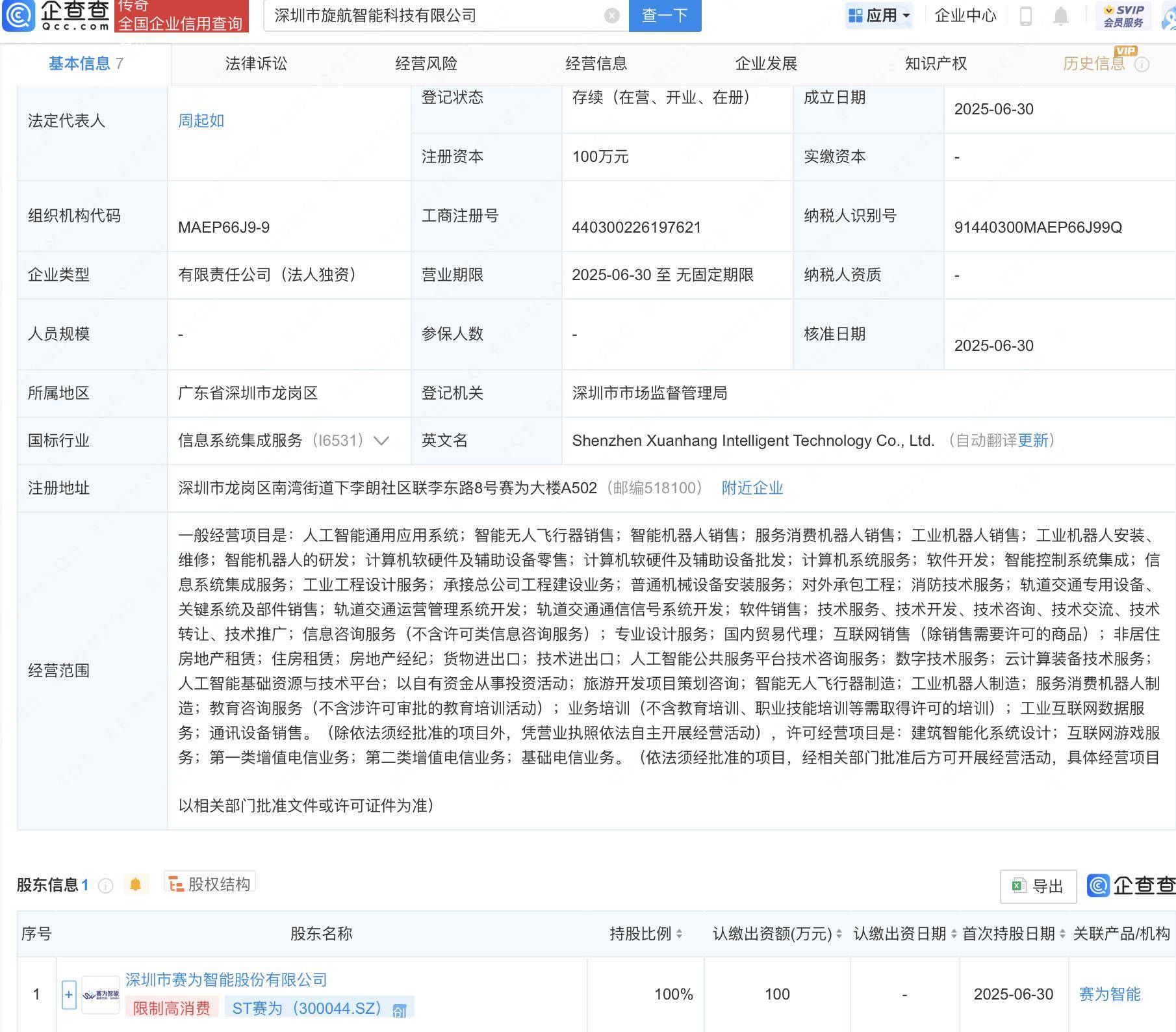 ST赛为新设子公司，含智能机器人相关业务